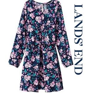 Lands’ End Trendy Style Tie Front Floral Dress Girl’s Size M V-Neck